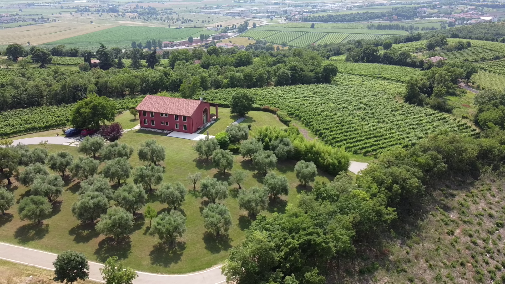 The winery seen from above with its vineyards