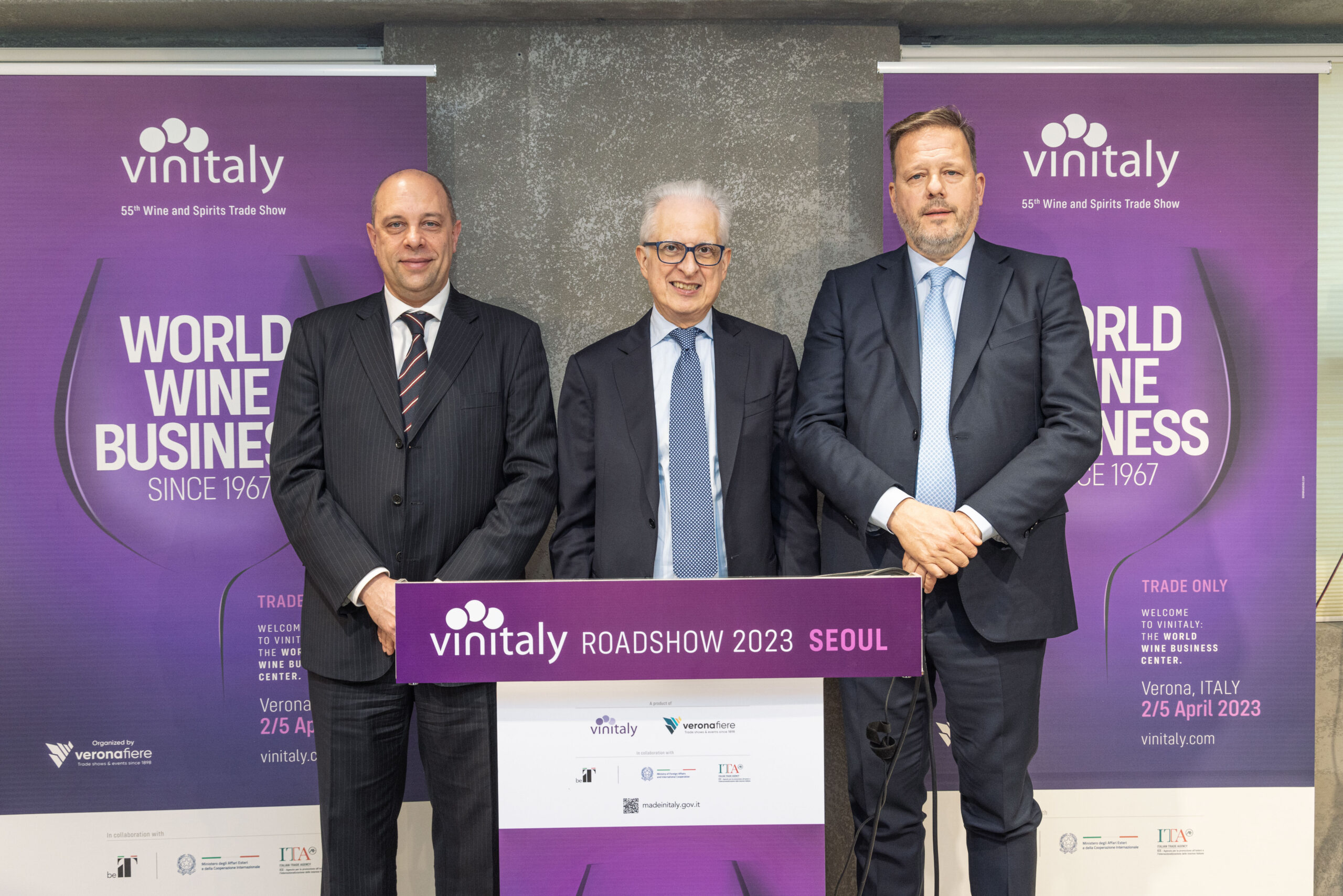 Vinitaly RoadShow Globale 2022, in foto Ferdinando Gueli, Federico Failla, Federico Bricolo, foto da comunicato stampa
