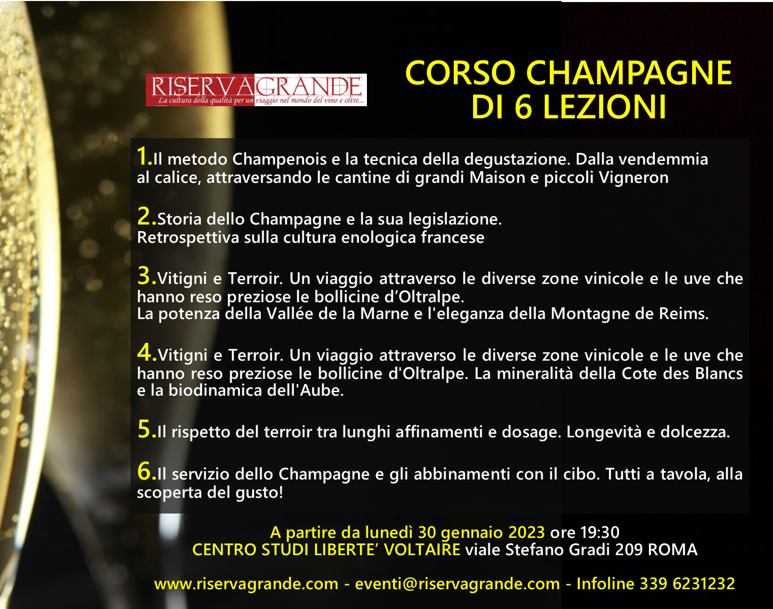 Corso Champagne di 6 lezioni a partire da lunedì 31 gennaio, foto da comunicato stampa, articolo: Rome Wine Expo 2023