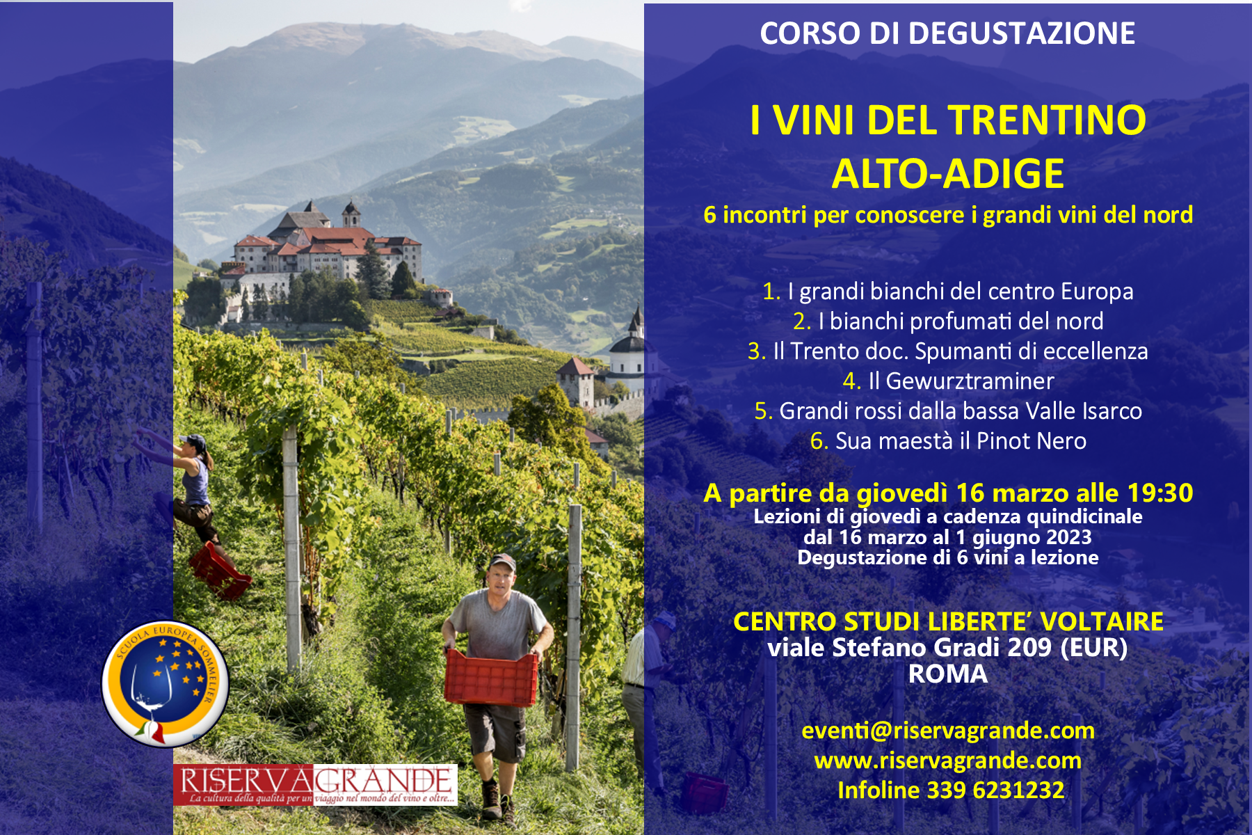 Corso sui grandi vini del Trentino Alto Adige di 6 lezioni a partire da giovedì 16 marzo, foto da comunicato stampa, articolo: Rome Wine Expo 2023