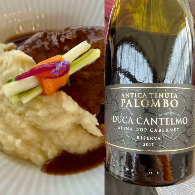 La Riserva e lo Stracotto di manzo al Cabernet Palombo con patate morbide affumicate, Antica tenuta Palombo, foto di Cristina santini